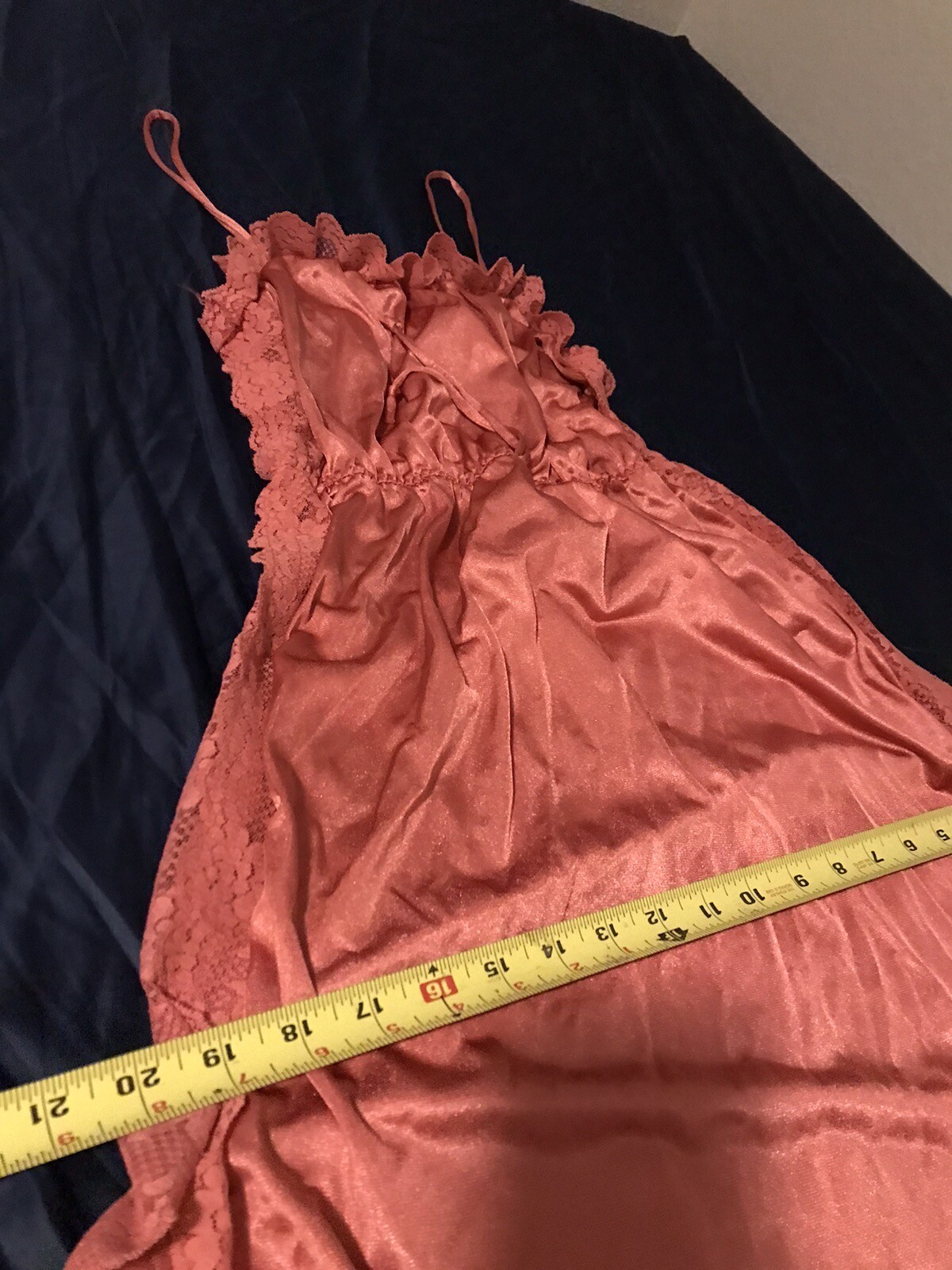 Vtg M Tall Lady Cameo Salmon Soft Nylon Nightgown Negligee Gown Lace