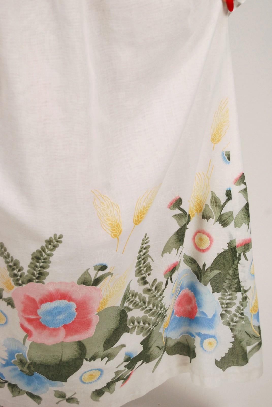 70s Off Shoulder Dress (M) medium white floral vintage boho hippy bell sleeve
