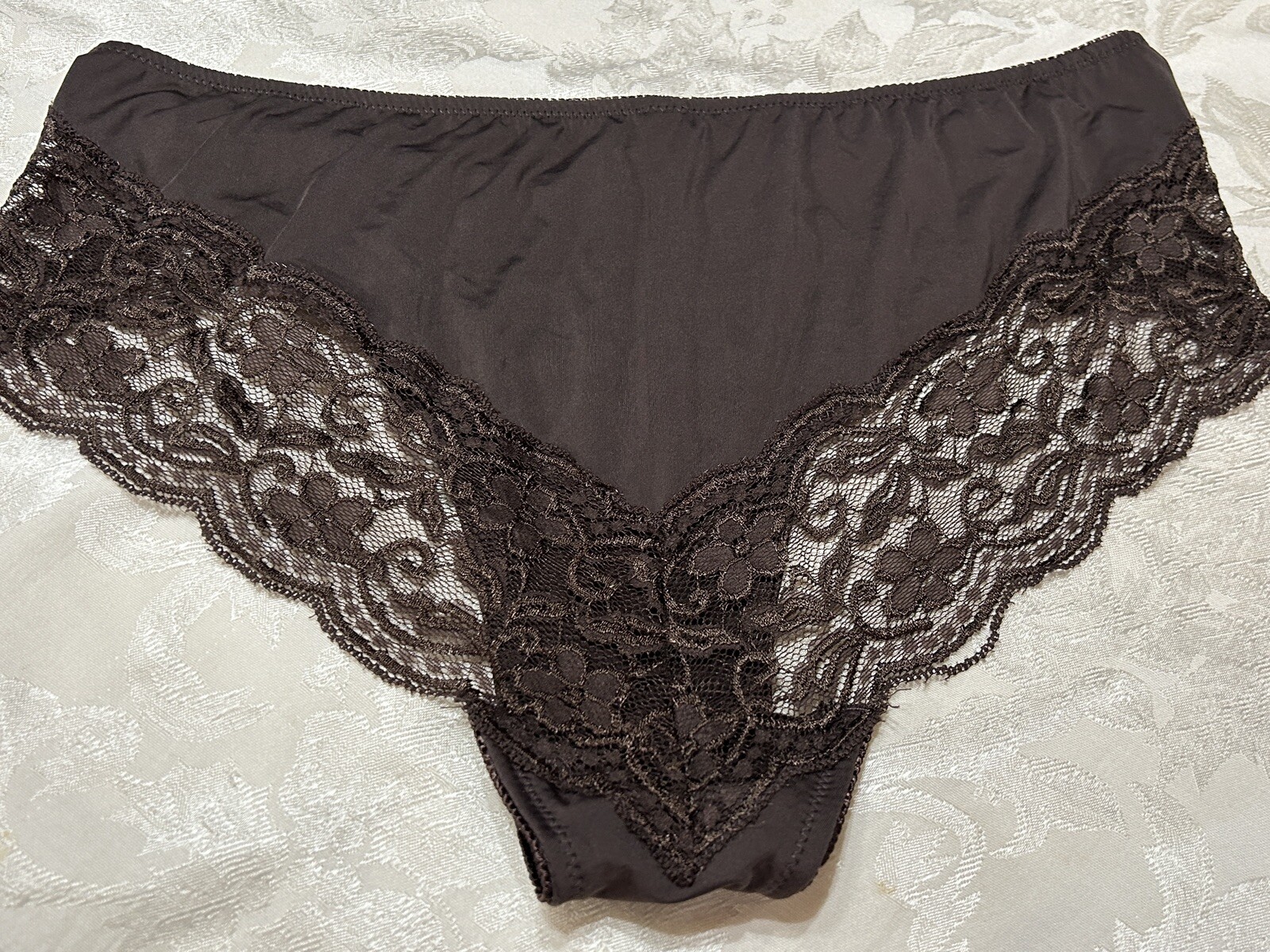 Vtg Unbranded 170593X Sheer Lace Polyester Cheeky Hipster Sz 10 Brown Panties