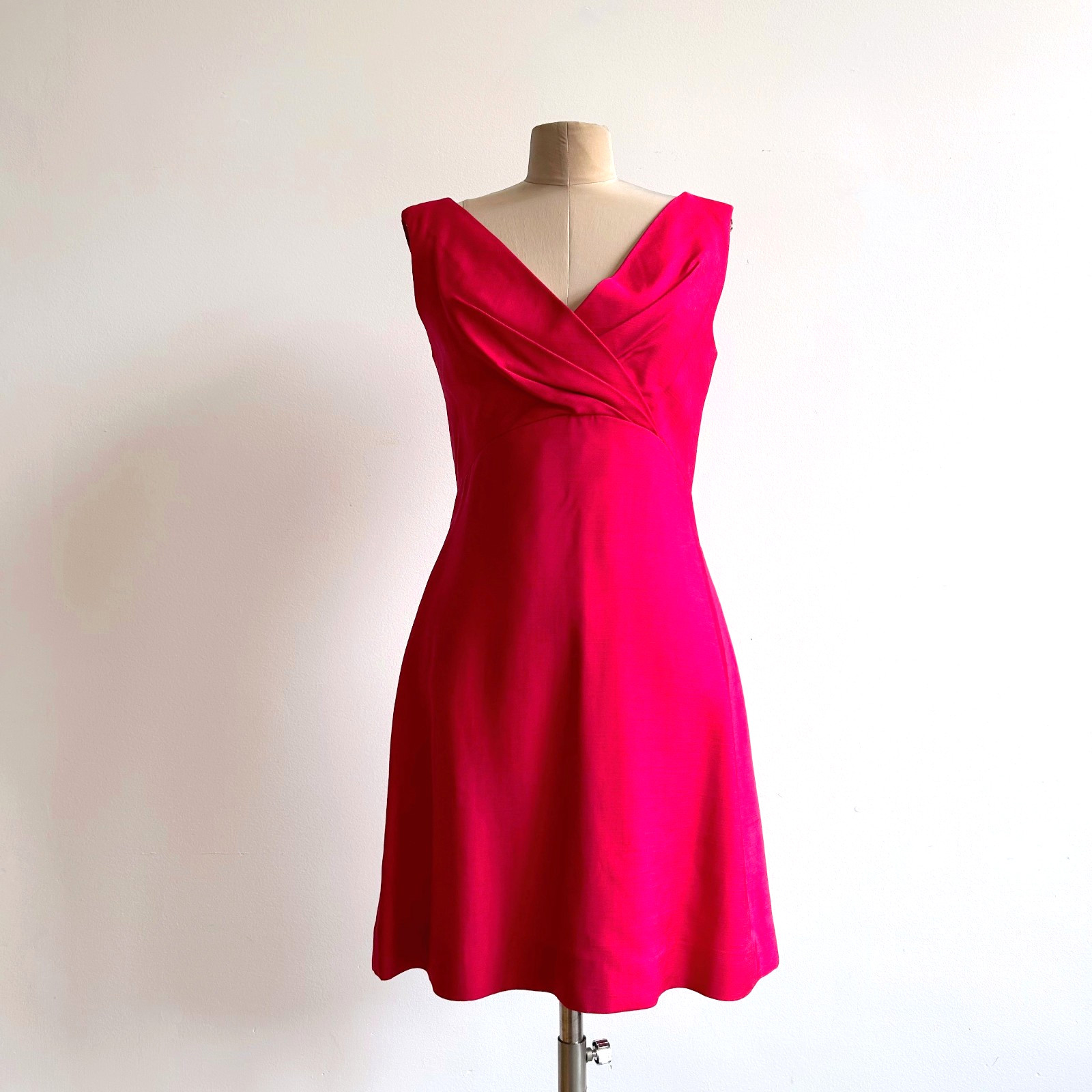 Vtg 60s Mod Go Go Pink Palm Royale Cocktail Mini Sheath Megan Draper Glam sz S