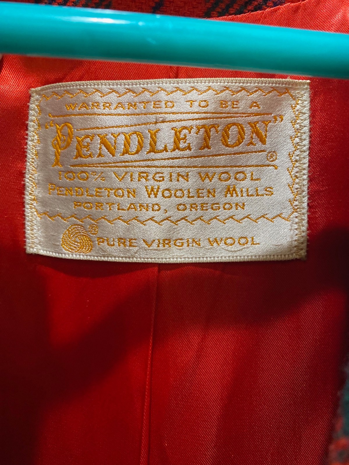 Vintage 1960s Pendleton 100% Virgin Wool Red Plaid Cape Cloak Arm Slits Satin