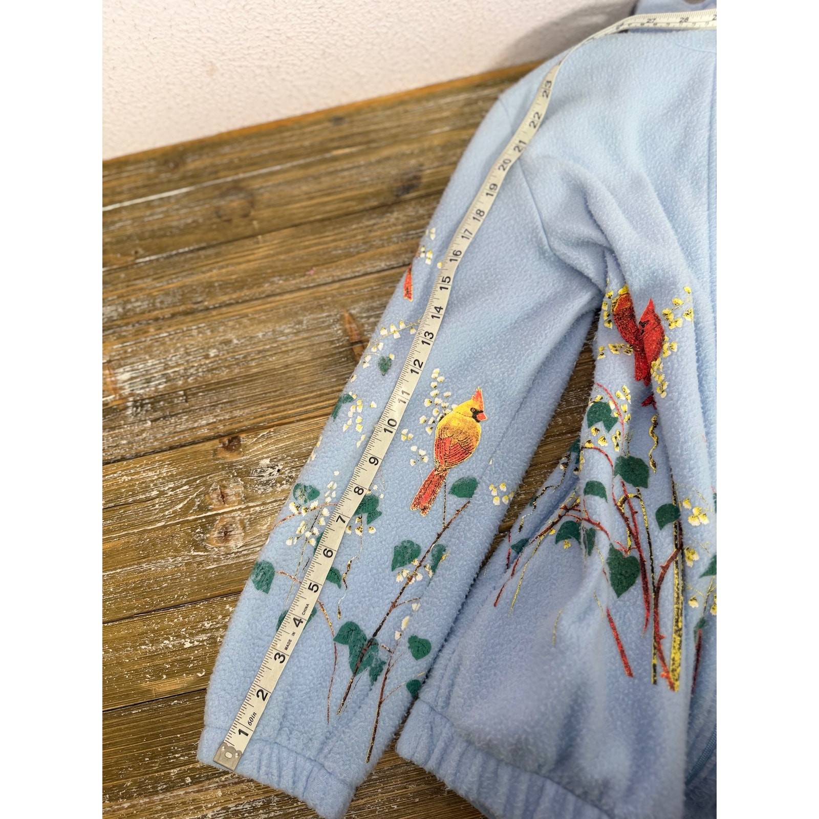 Vintage Tudor Court Fleece Womens Cardinal Bird Blue S Cottagecore Nature Granny