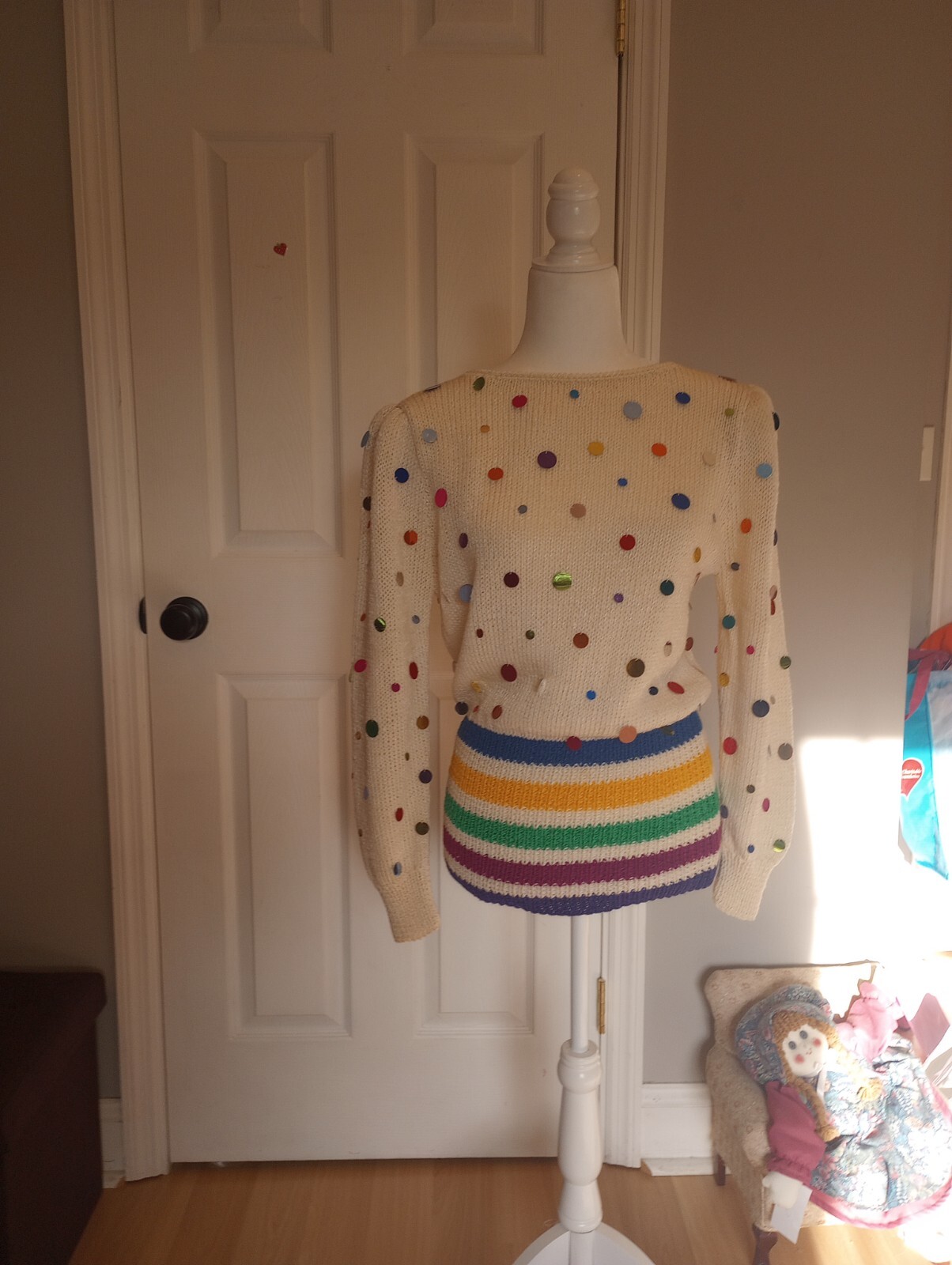 Vintage 1980’s Crazy Mieka Rainbow Colored Sweater With Sequins Size Medium