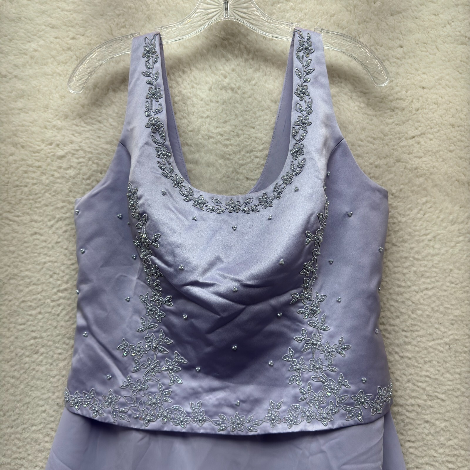 Vintage Prom Dress 16 XL Womens Lavender Lilac Purple Satin Mesh Corset Lace-Up