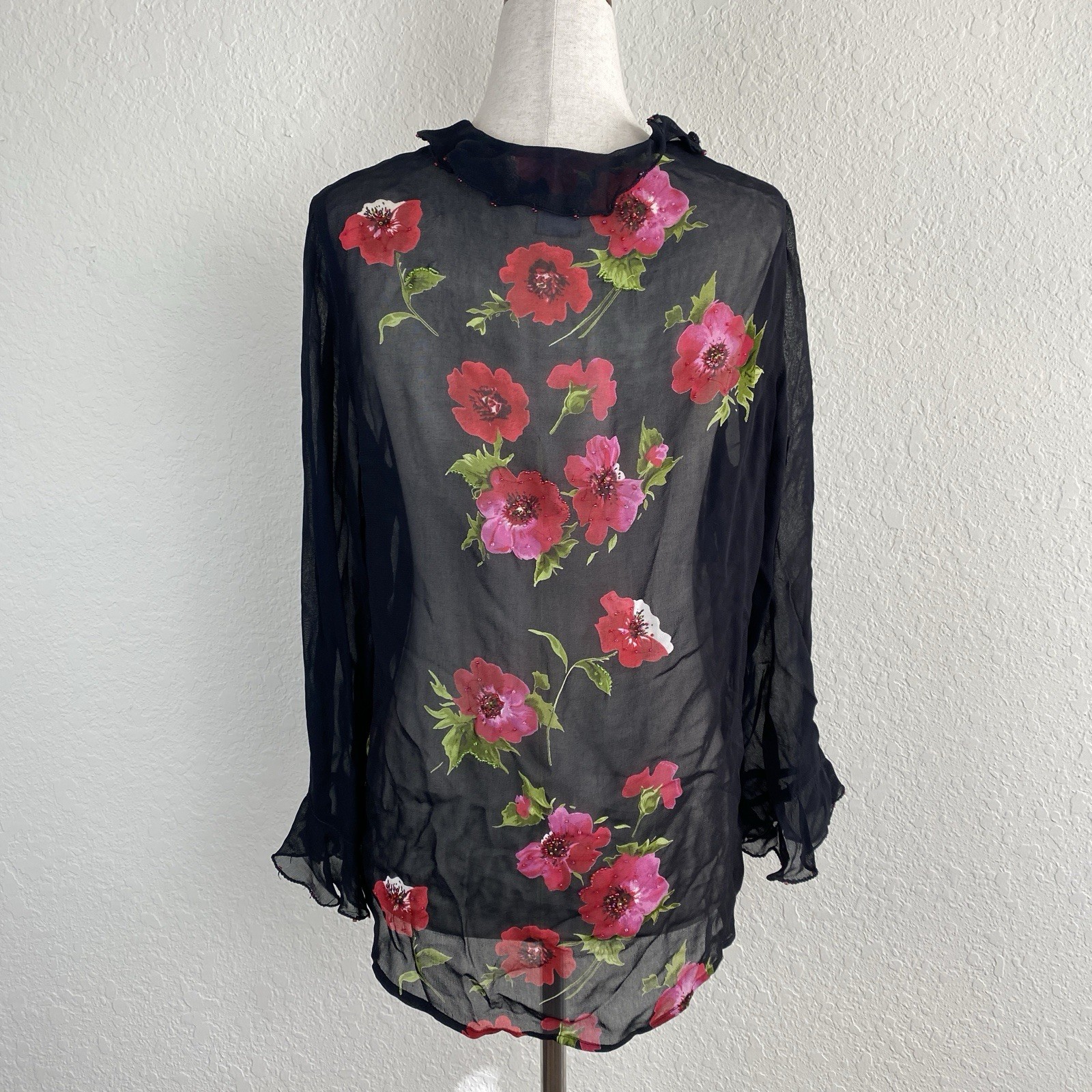 Vtg Rene S Sheer Cardigan Floral Whimsigoth Boho Romantic 90s Hippie Fairy