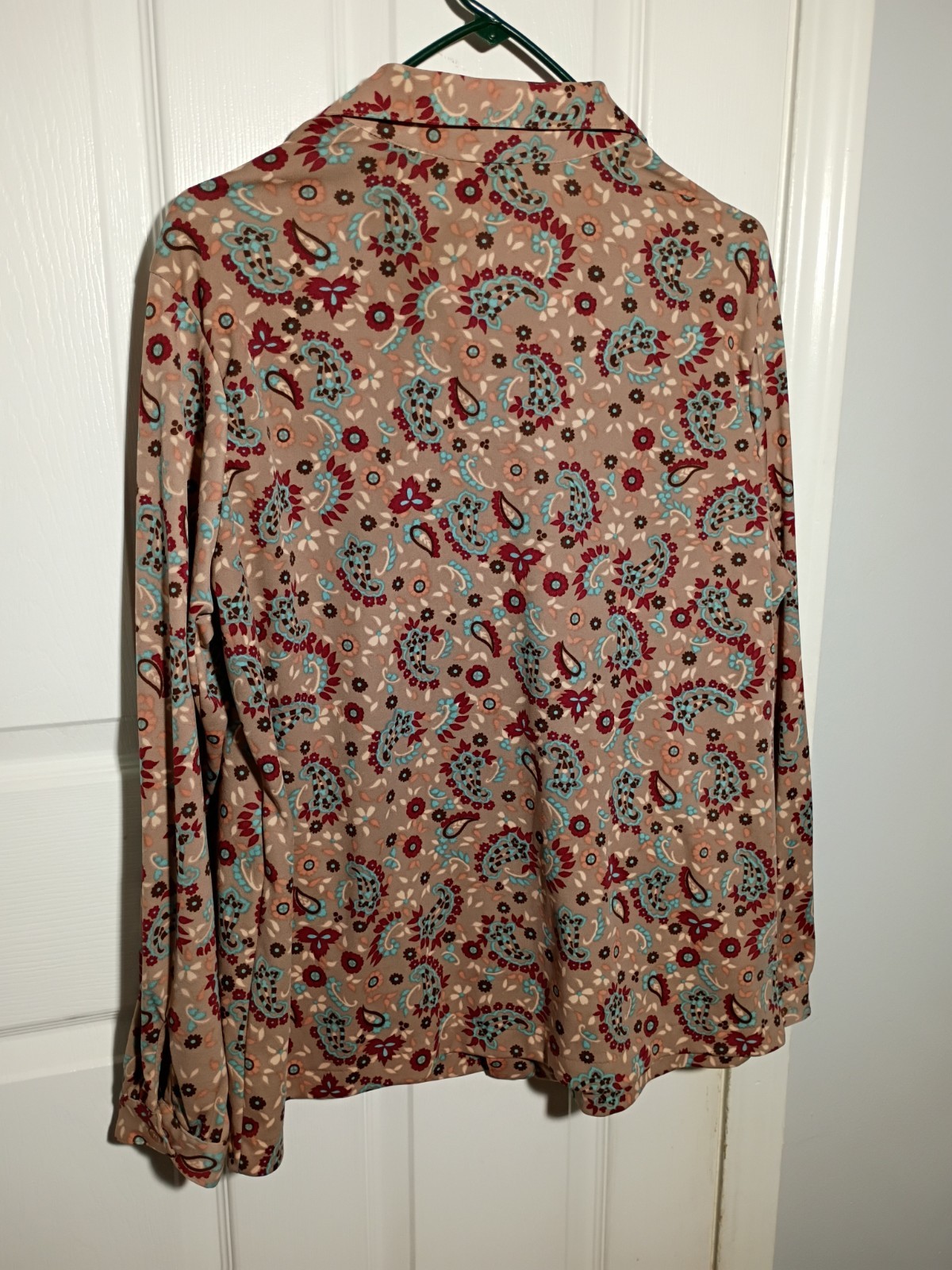 Sears The Fashion Place Vintage LS Brown Paisley Collared Button Blouse 40/L