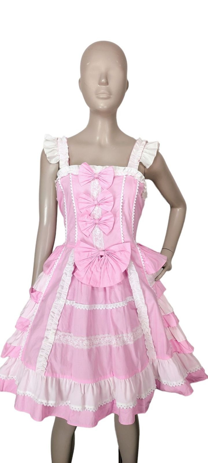 VTG 90s Lolita Bows Ruffles Lace Corset Princess Palace Fairycore Pink Dress