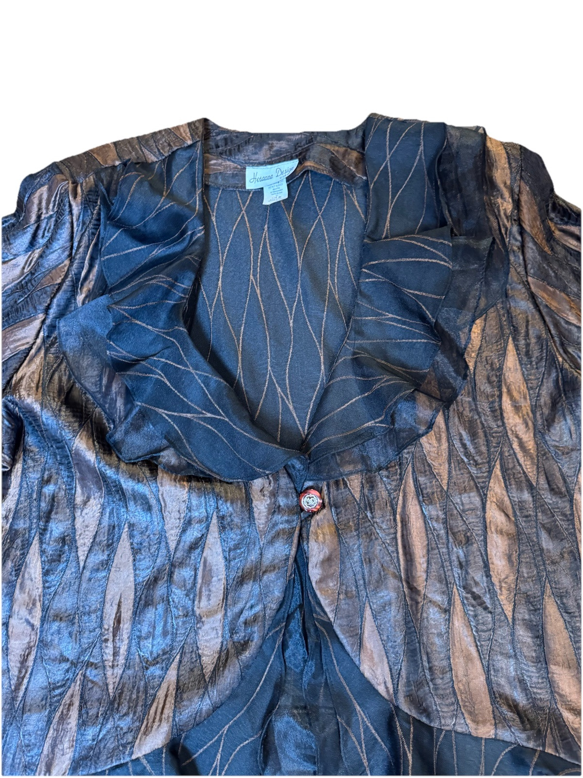 VTG Hosanna Design USA Set 2Pc Top & Skirt Women’s 3x Black Copper Brown Ruffles
