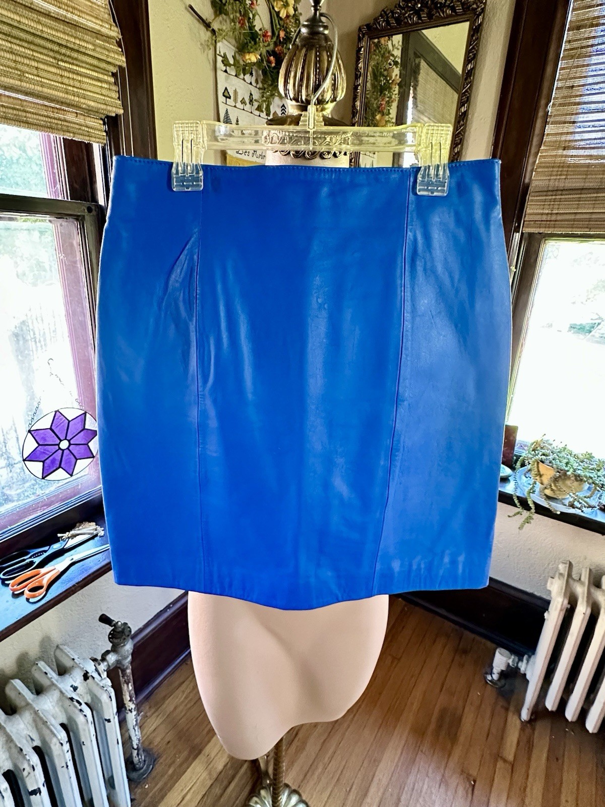 Vintage 80’s Chia Leather Mini Skirt Electric Blue Sz. 12 EUC