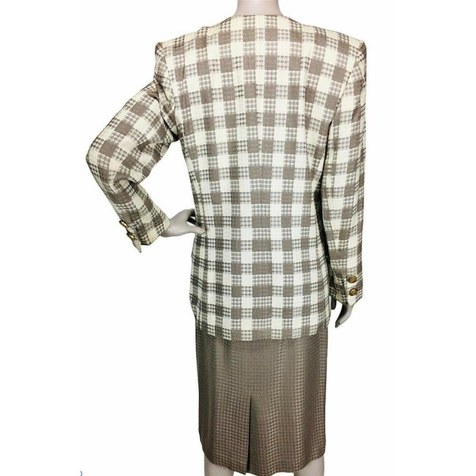 Vintage 80’s High Shoulder Tweed Houndstooth Blazer & Pencil Skirt Business Suit