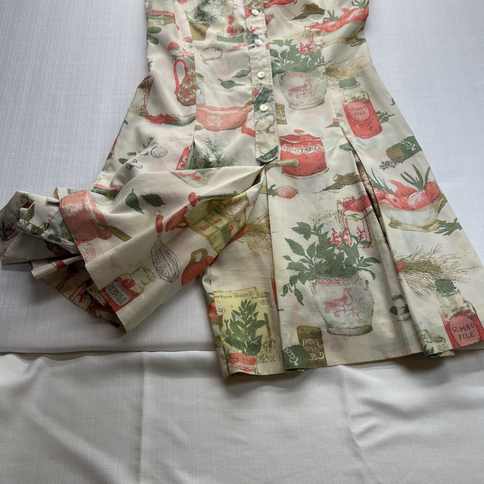 1950’s Rare Serbin Doulottes (Culottes) Pleated Novelty Print Sleeveless Dress