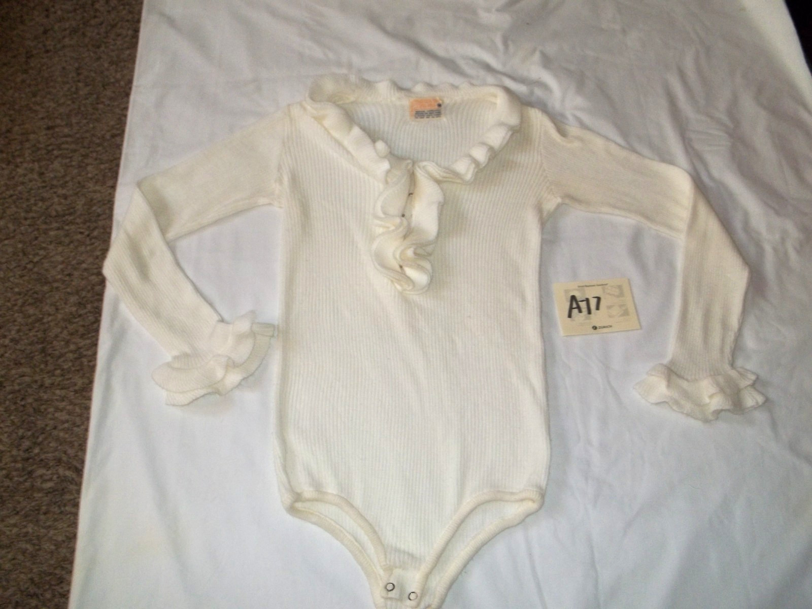A-17 VTG Women’s Body Suit Shirt Ribbed Ruffles Sweater Med Philippines Flo-Nir