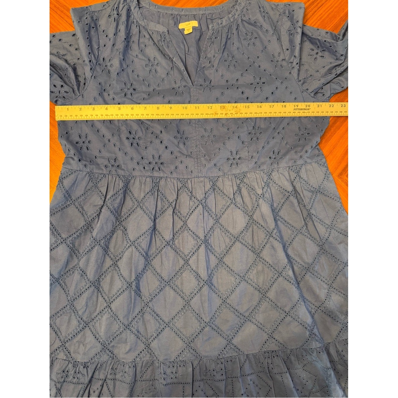 J. Jill Blue Eyelet Embroidered Tiered Cotton Dress Size L