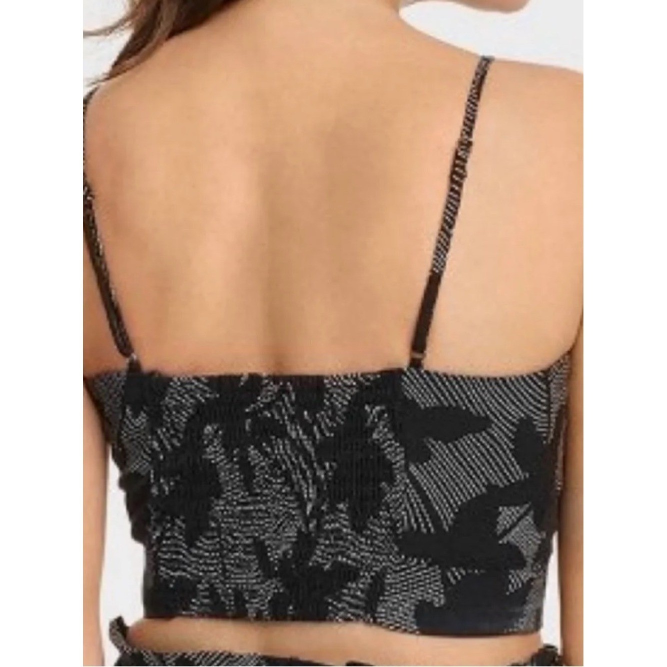 Universal Thread Black Floral Linen Blend Crop Cami Top, Size L, NWT
