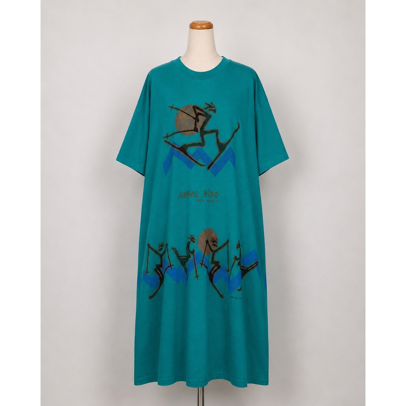 Vintage Jerzees Angel Fire New Mexico Skiing T-Shirt Dress Teal Nancy Halter OS