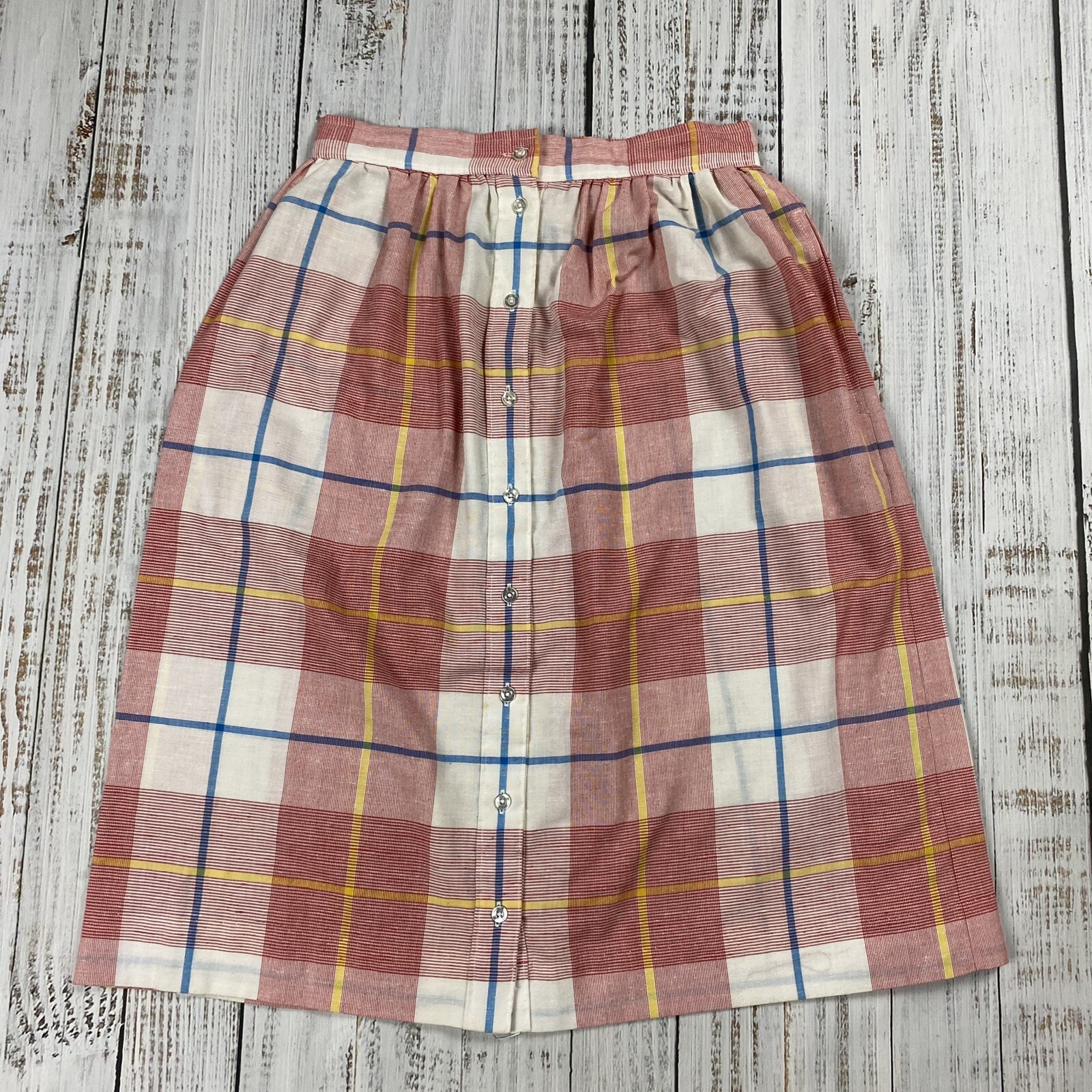 VTG 70S DUNLOGGIN PEG TOP STRAIGHT SKIRT MULTICOLOR PLAID COTTON POCKETS SZ 6