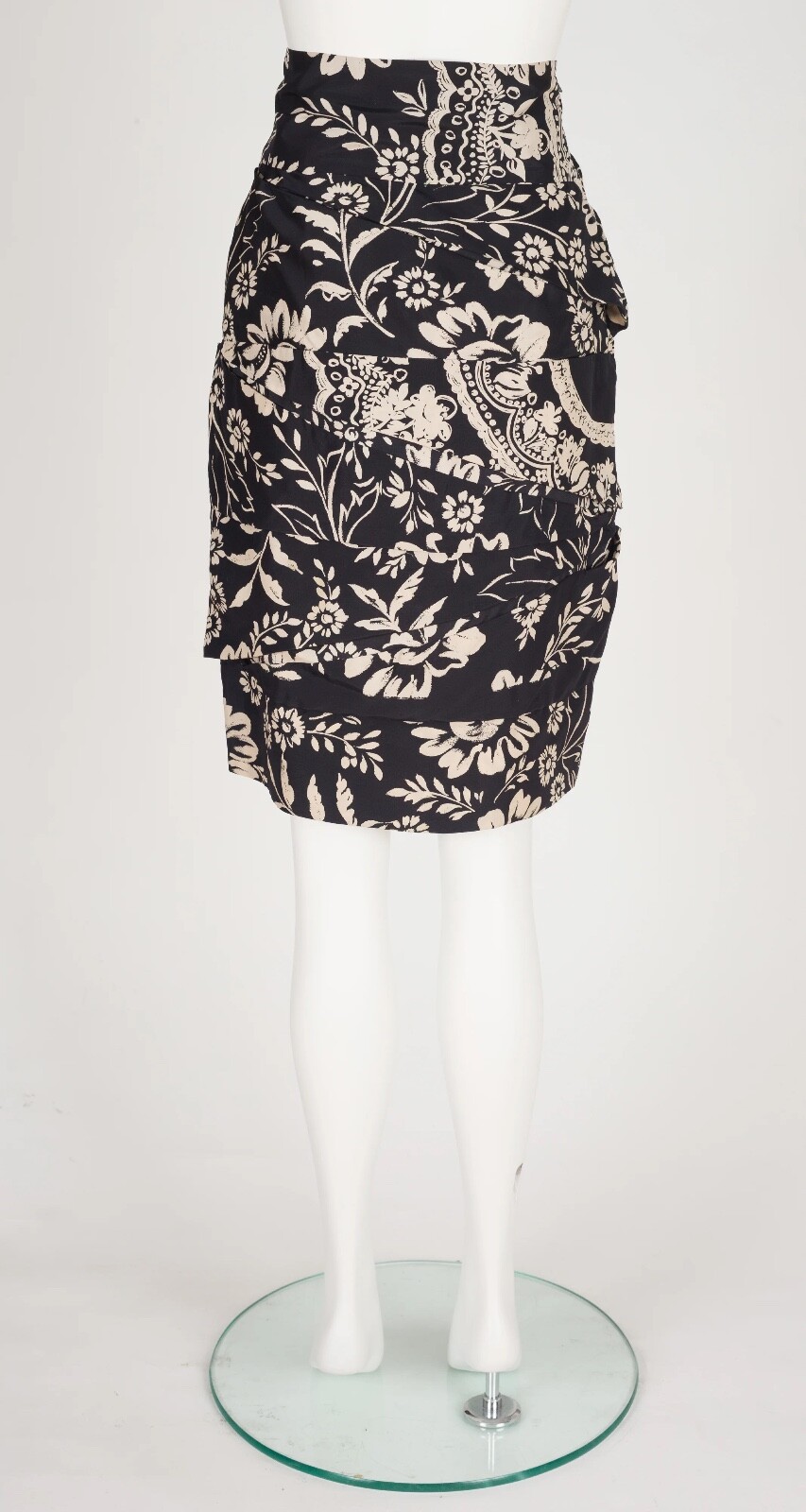 Gianni Versace Couture 1989 S/S Vintage Floral Black Tiered Silk Pencil Skirt