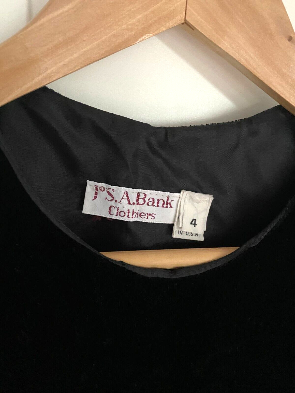 JoS.A.BANK CLOTHERS Vintage Jumper Dress sz 4 / S Black VELVET Shoulder Buttons