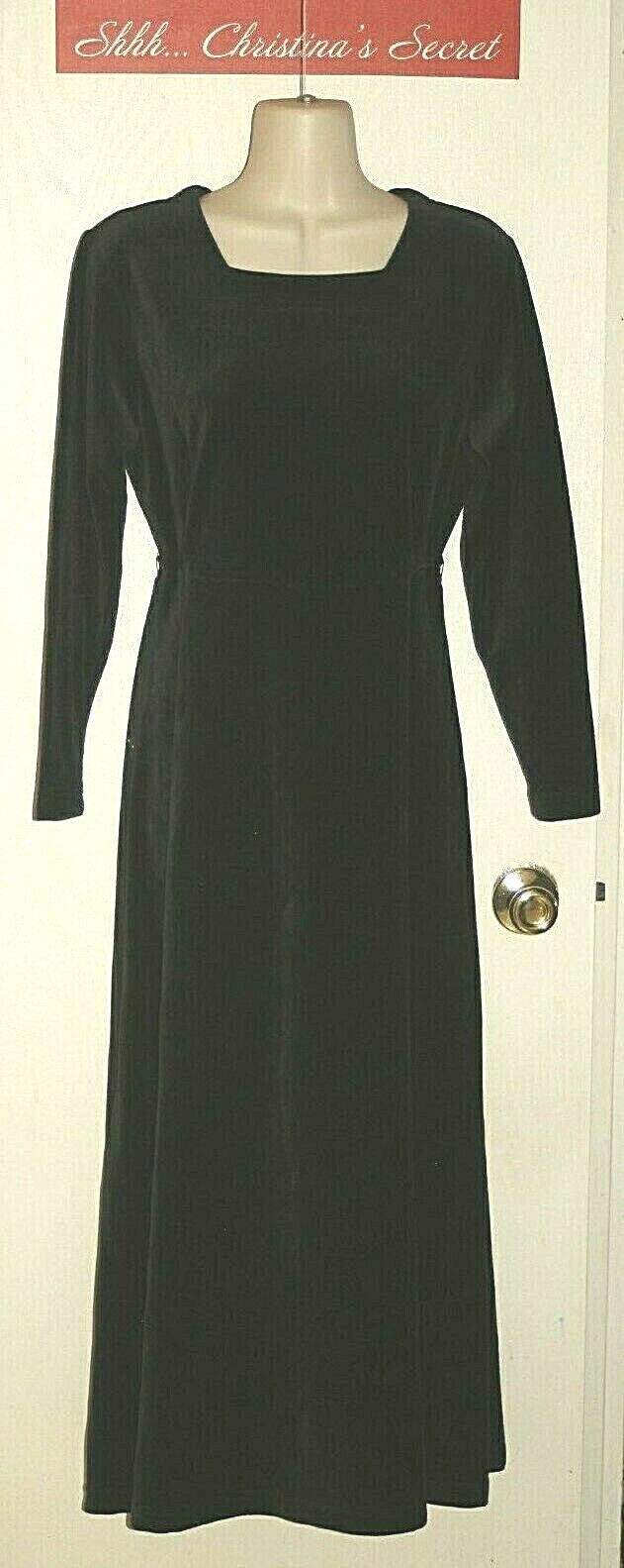 VINTAGE LL BEAN Dress Velvet Black Cotton Blend Long Sleeves Stretch Sz XS *VG++
