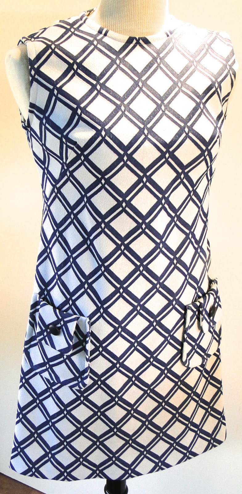 Deadstock Vintage 1960s Lawson Knits Blue White Graphic Print Mod Shift Dress 16