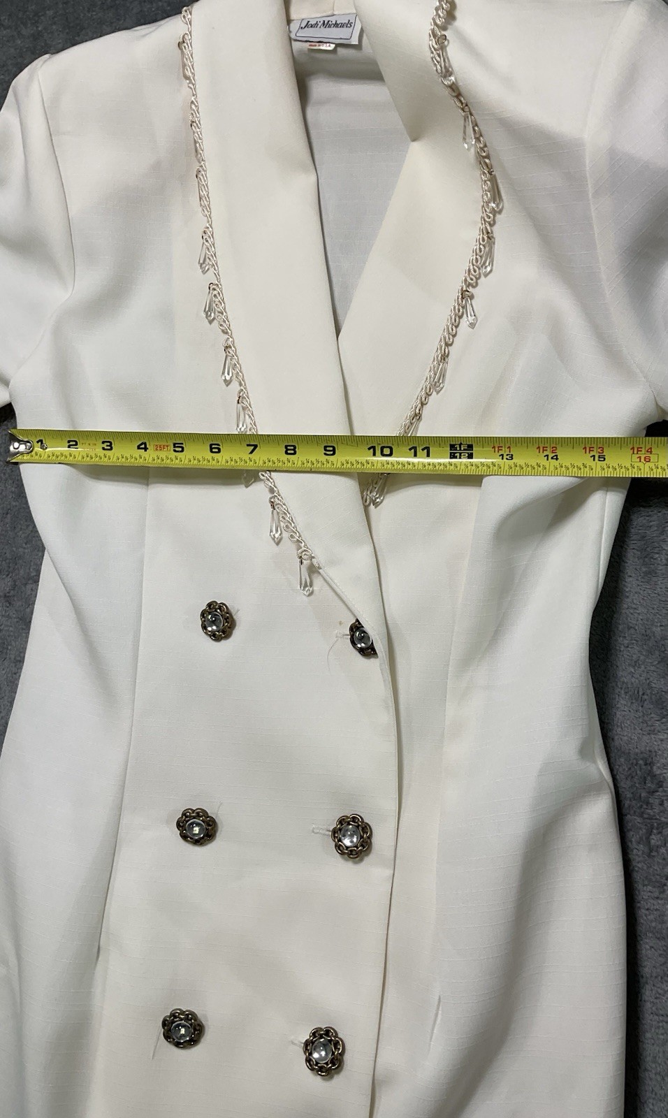 VTG 80s White Blazer Dress ILGWU USA Beaded Bridal Minimalist Power Dress 8