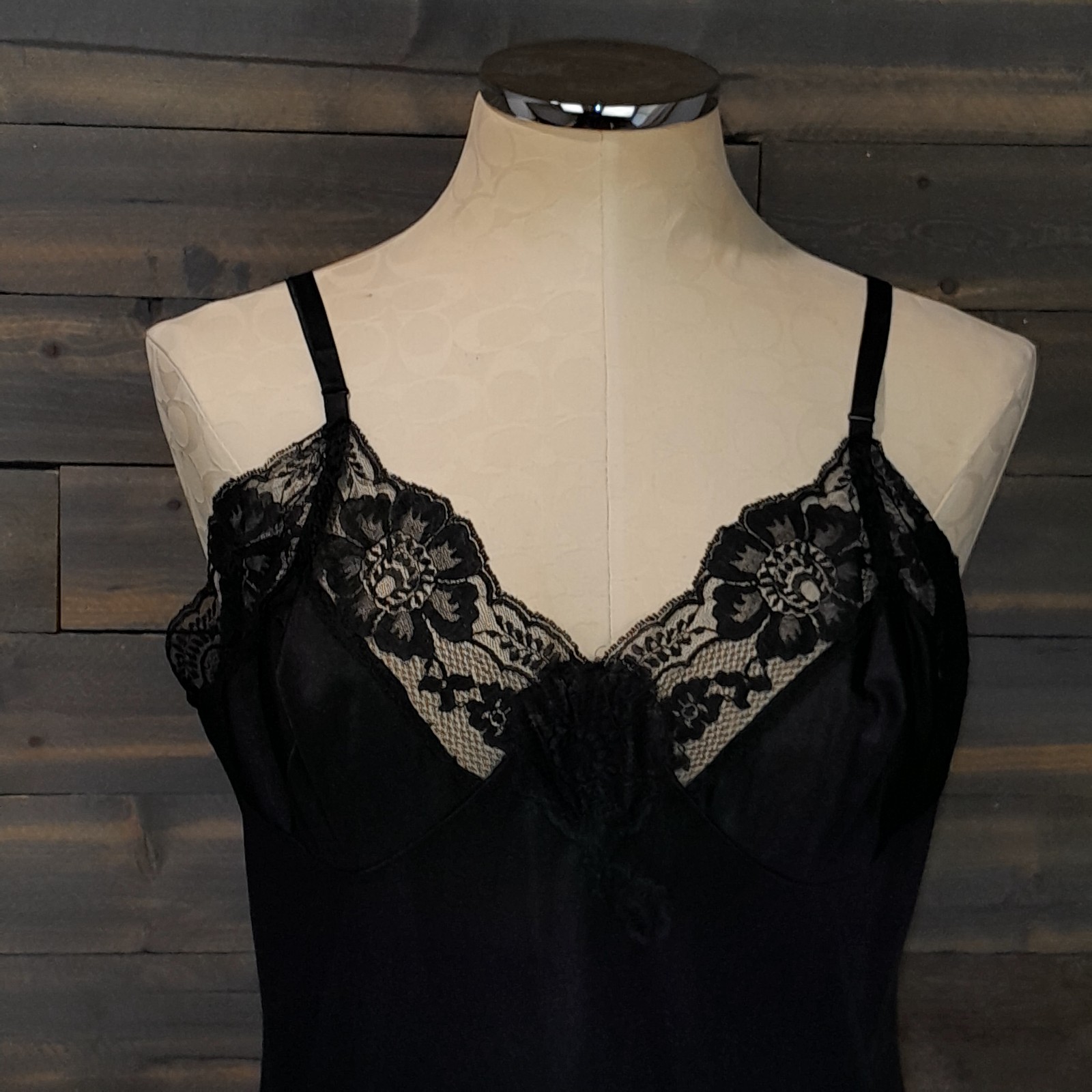 Kayser Full Dress Slip Womens 40 Black Lingerie Lace Glam Pin up USA Vintage