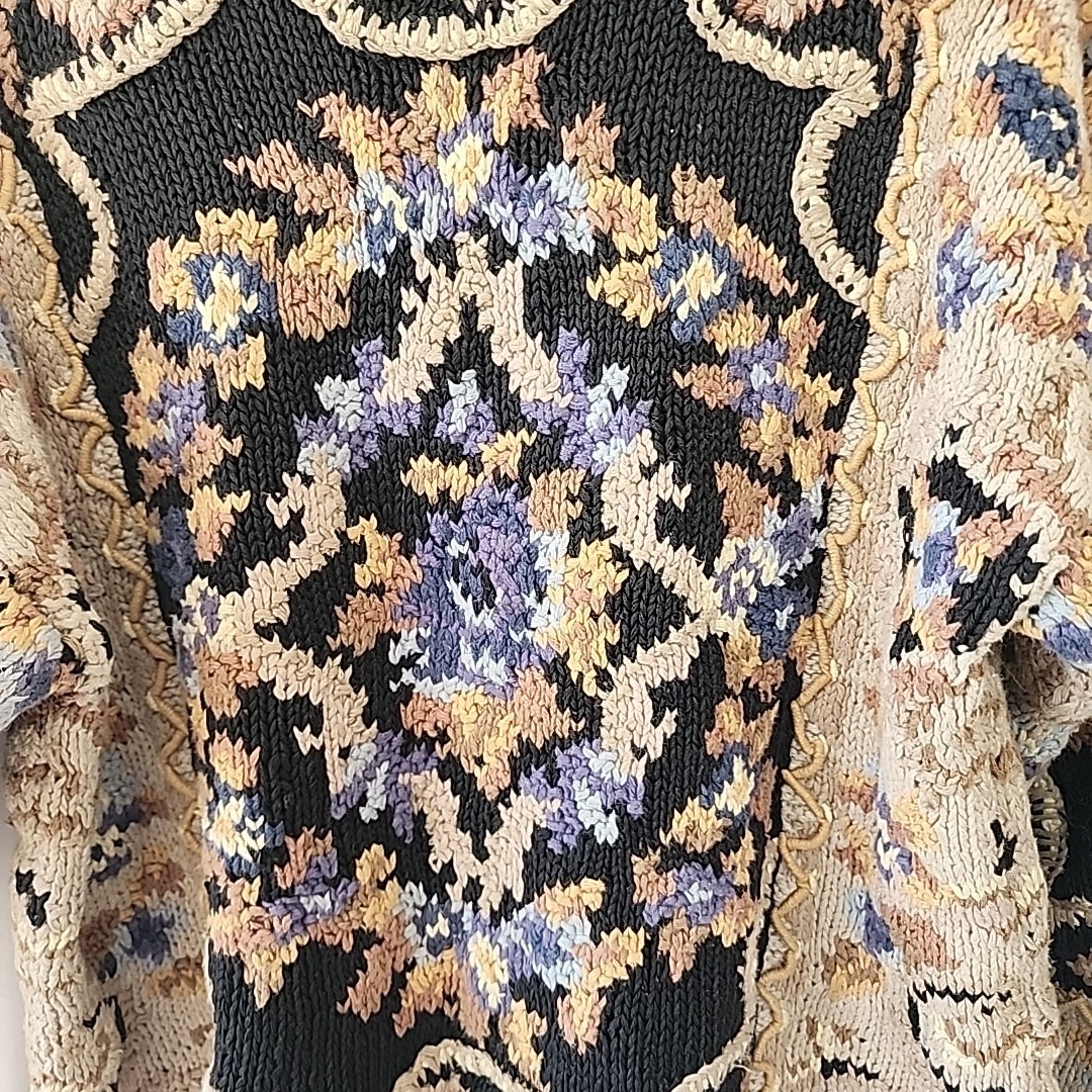 Vintage Crystal – Kobe Hand Knit Floral Grandma 80s Sweater Sz LG Cotton,Ramie