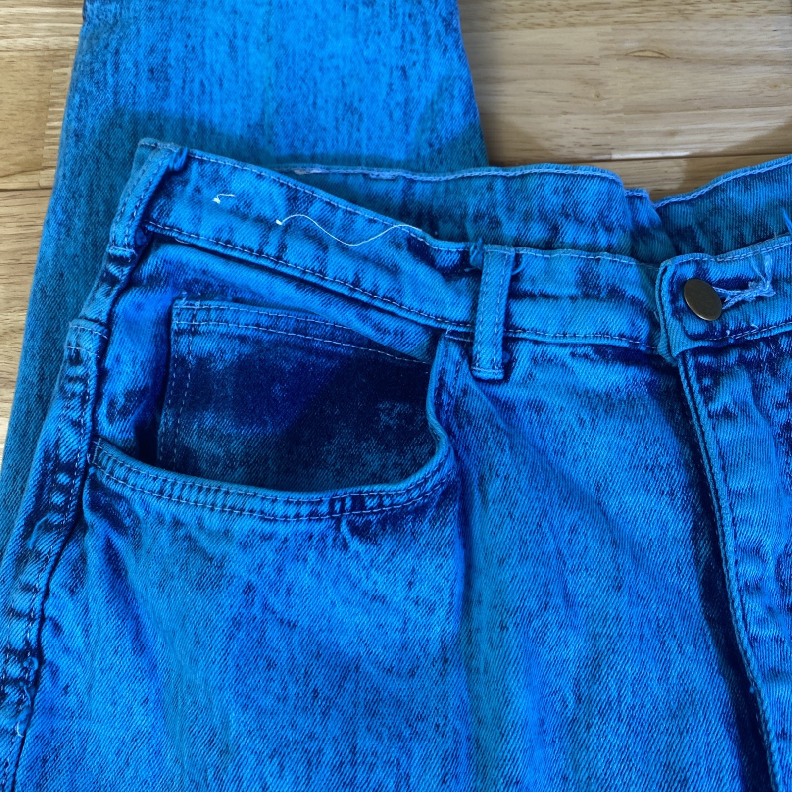 VTG Nasty Brand Neon Acid Wash Electric Blue SZ 34 High Rise Ankle 80s Punk