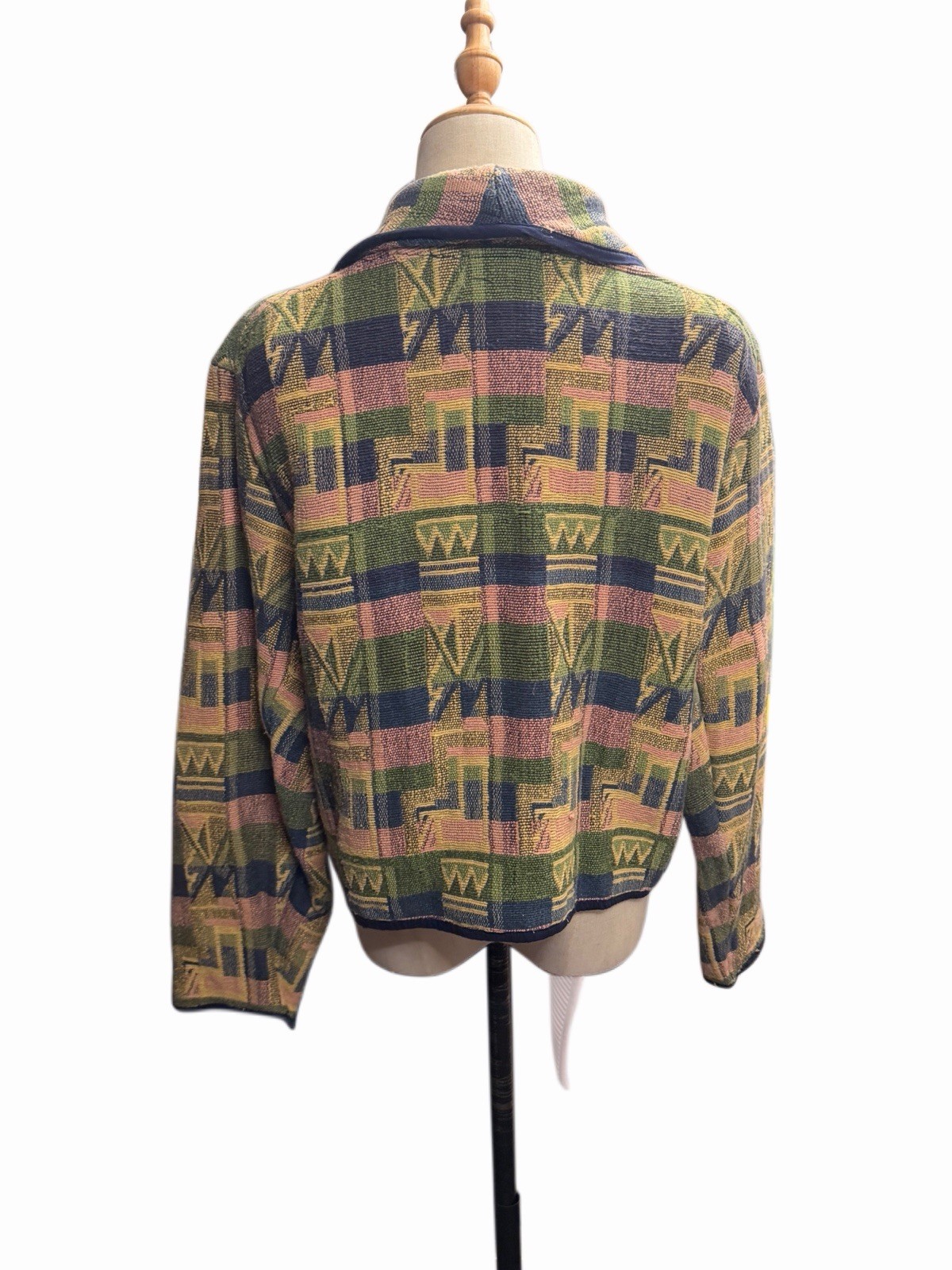 Casual Corner Vintage 90s Geometric Southwestern Cotton Tapestry Jacket Sz L