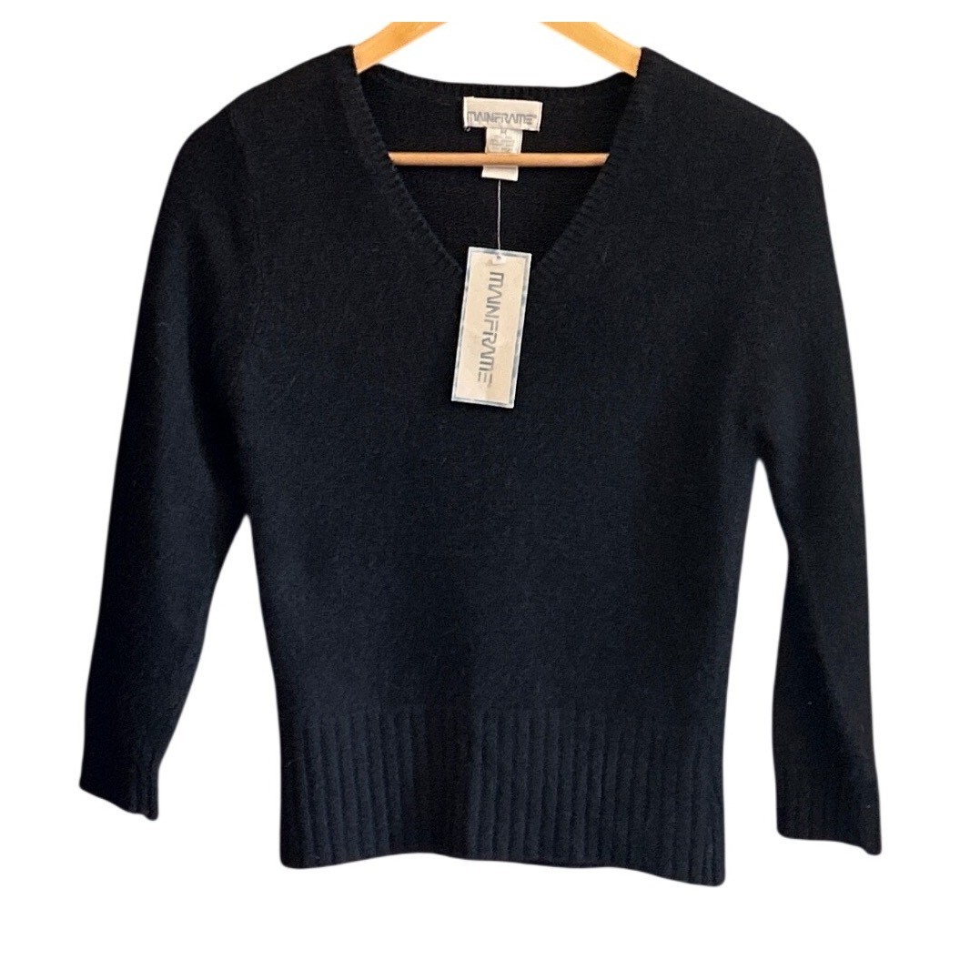 Vintage 90s Mainframe V-Neck Sweater Silk Angora Minimalist Quiet Luxury Goth