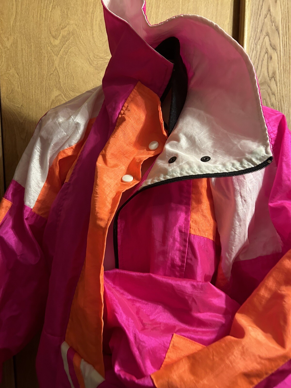 Y2k Neon Pink Jacket Colorblock Windbreaker Pullover L Sunbuster Ski Nylon 1980s