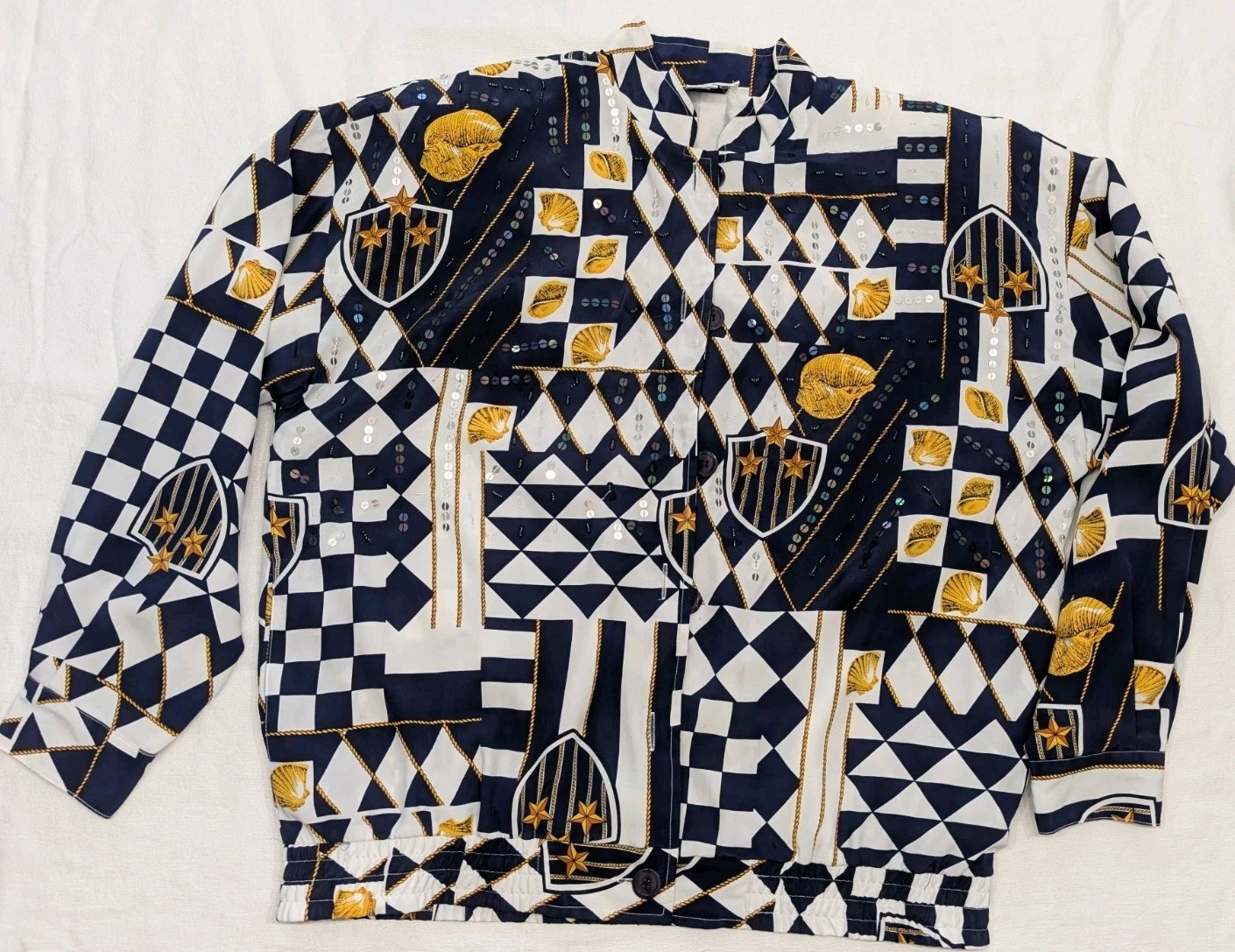 Vintage 90s Jacket Women’s Sz 10 Beaded Geometric Art Deco Lined Elastic Waist