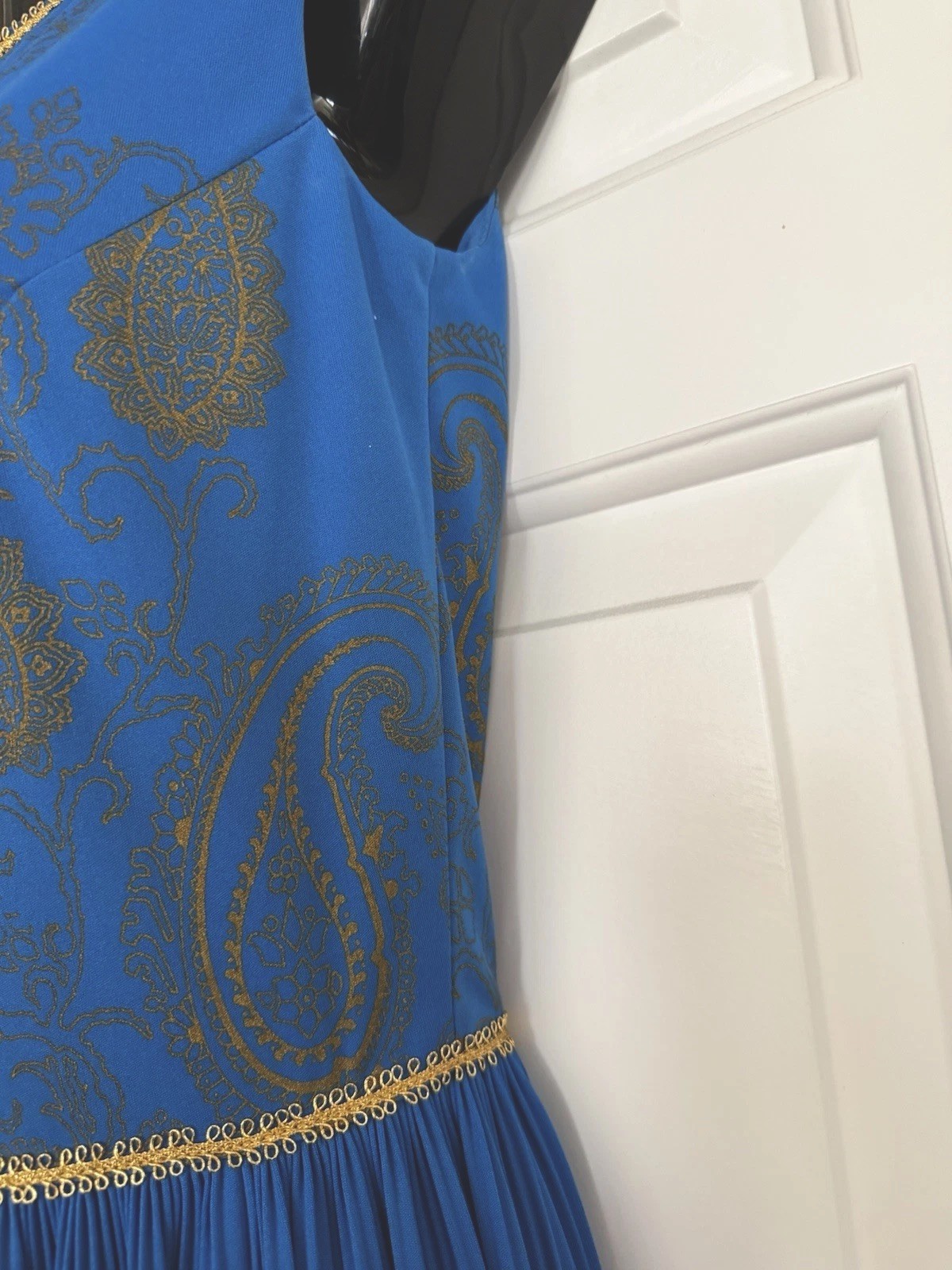 Vintage Alfred Shaheen Asian Inspired Hawaiian Aloha Maxi Dress Sz 8 Blue & Gold