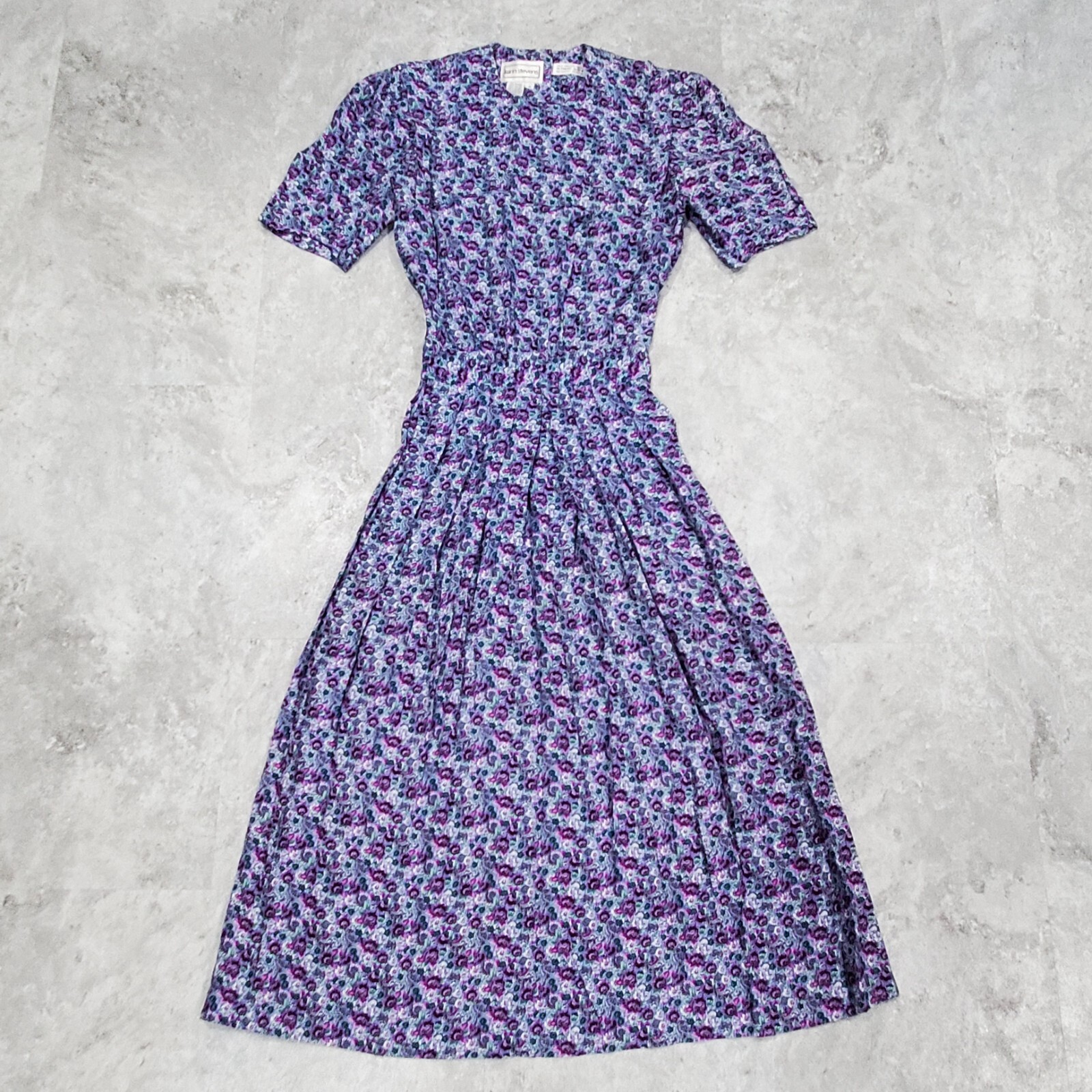 Vintage Karin Stevens Dress Size 4 Midi Floral Smocked Waist Pleated Tea Party