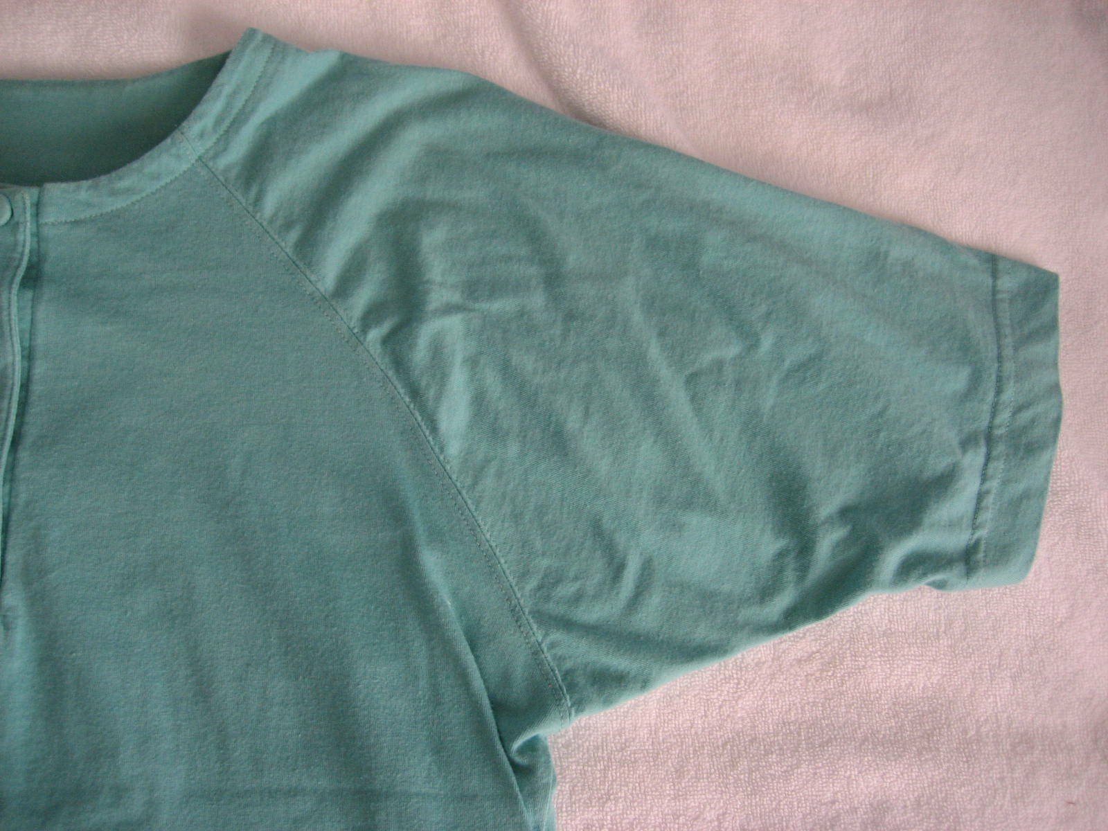 Late 1980s Vintage Laura Ashley Seafoam Green Aqua Cotton Knit Shirt Top Sz S/M