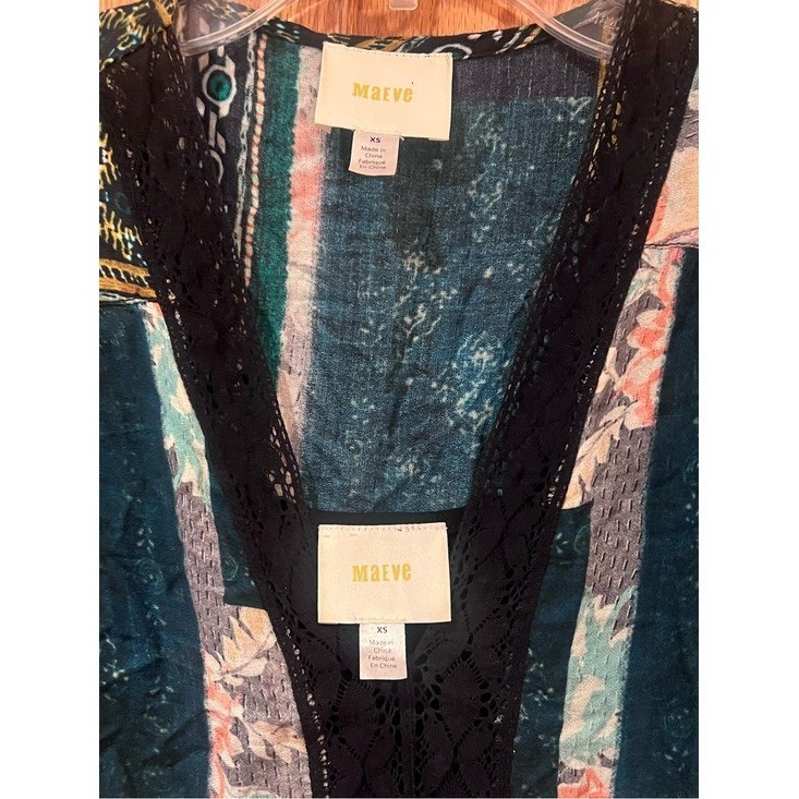 Anthropologie Maeve Patchwork Lace Trim Peasant Mini Dress Tunic Green Size XS