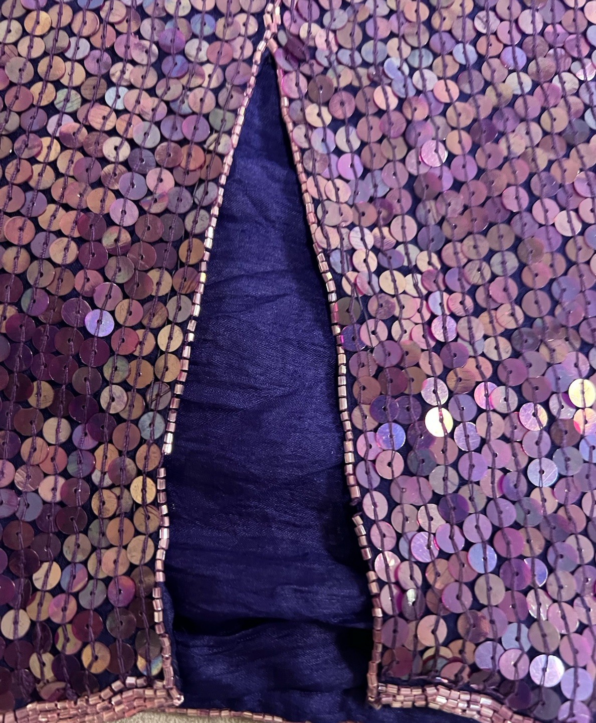 VTG Judith Ann Creations Purple Sequin Mermaid Silk Dress sz S NWT