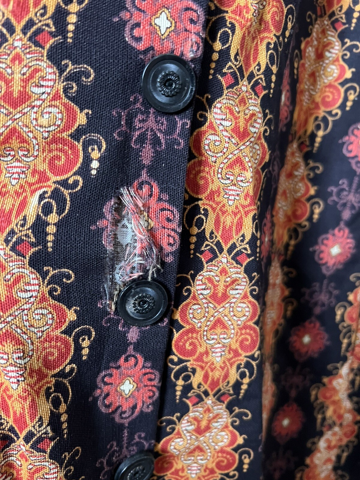 Antique Victorian 1880’s Paisley Wrapper Dress Gown Buttons Wool Bustle 19thC