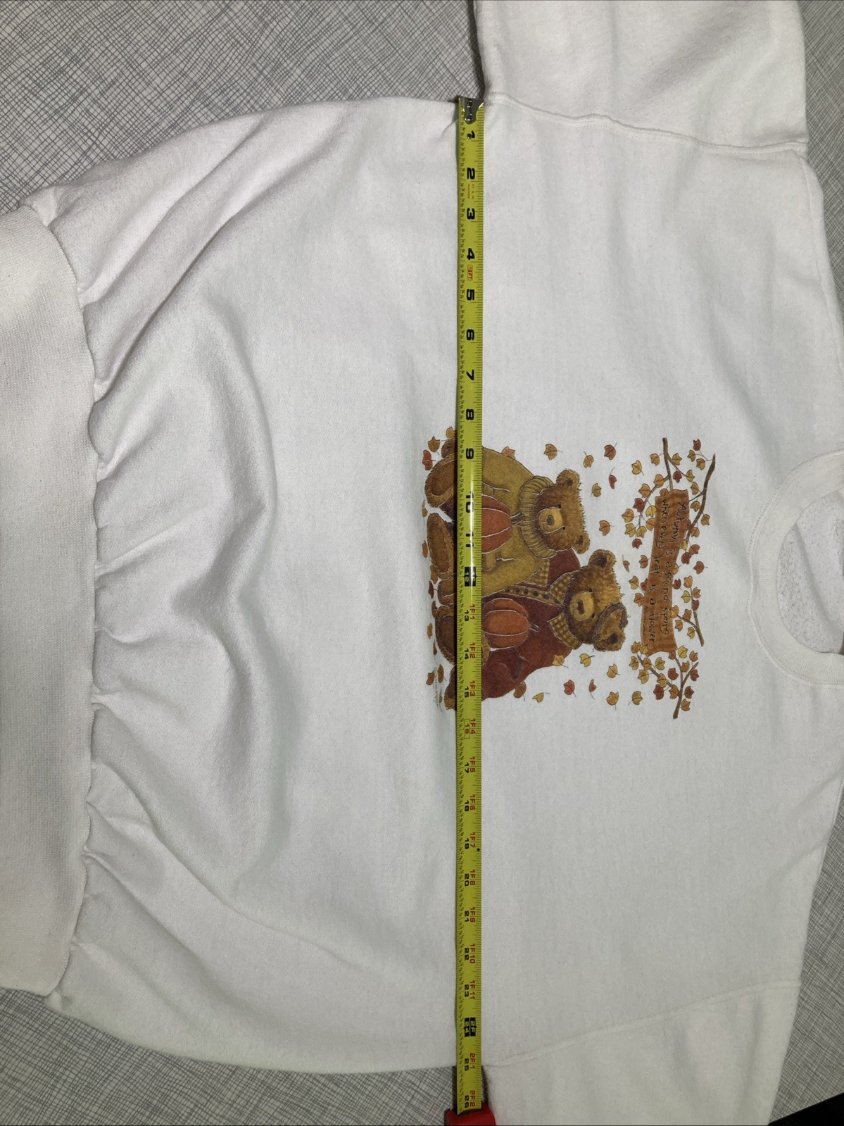 VTG 90s Jerzees NuBlend Grandmacore Autumn Sweatshirt XL White Teddy Bears Fall
