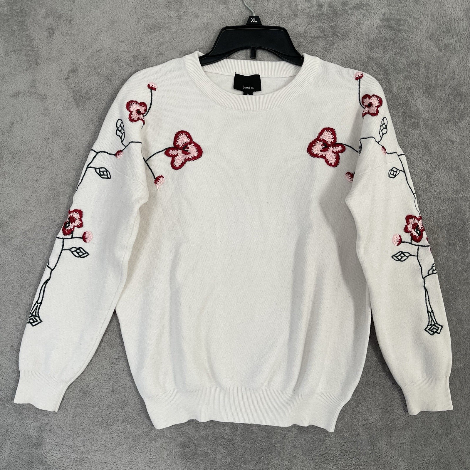 Vintage Embroidered Lumiere Cottagecore Sweater Medium Womens White Floral