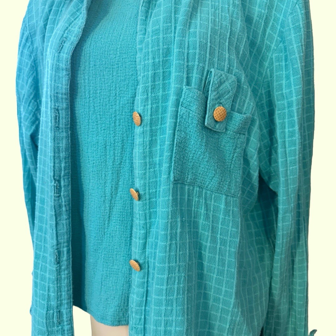 Vintage 80s Mark Fore & Strike Two Piece Teal Tank Top & Button Up Set Size L