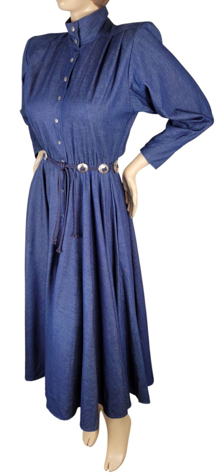 Vintage Choon California Denim Ranch Western Concho Belted Shirt Dress Duster 10