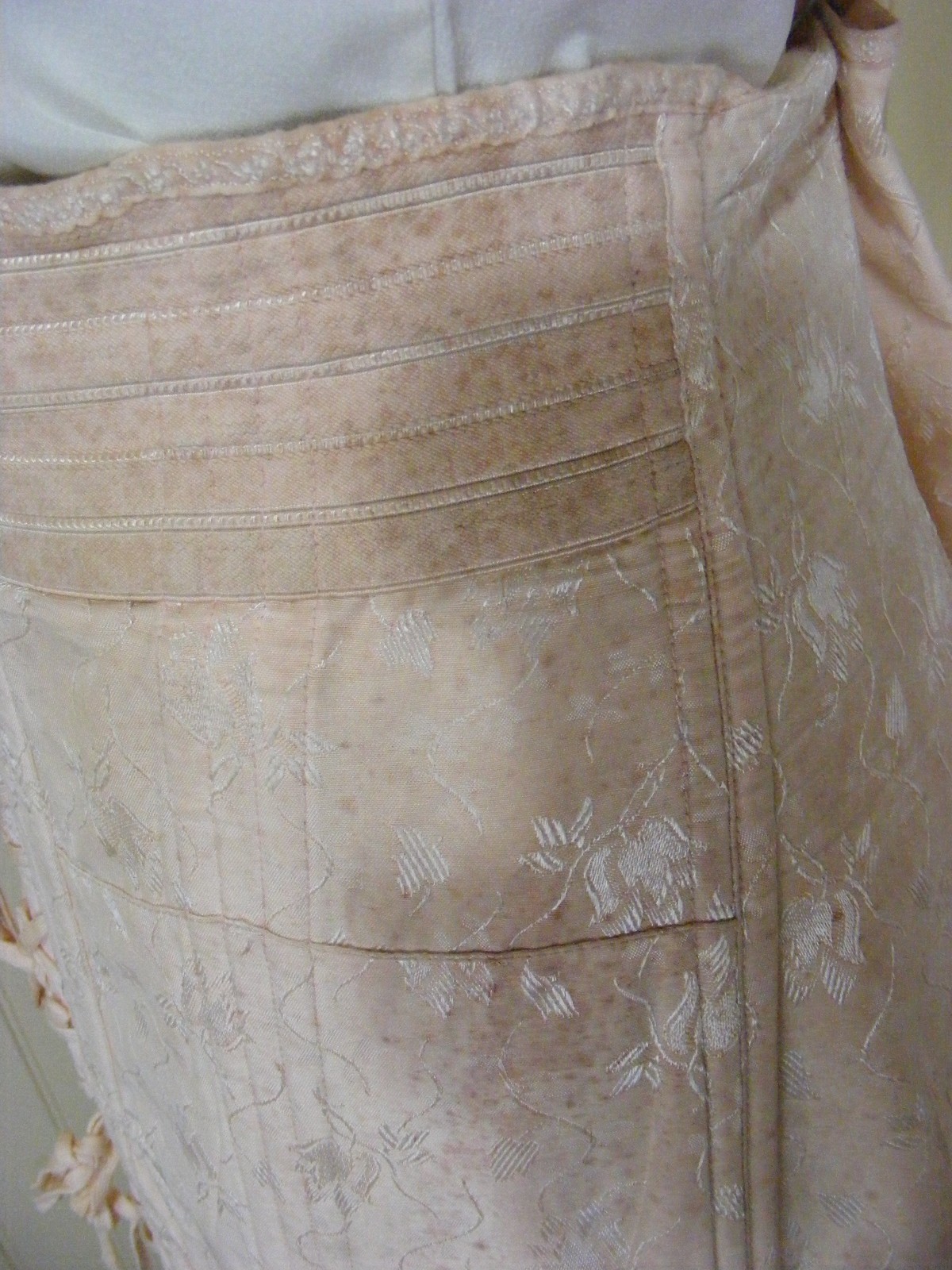 50s CHARMODE COMFORT CORSET PEACH DAMASK TIE FRONT COTTON RAYON VINTAGE CORSET L