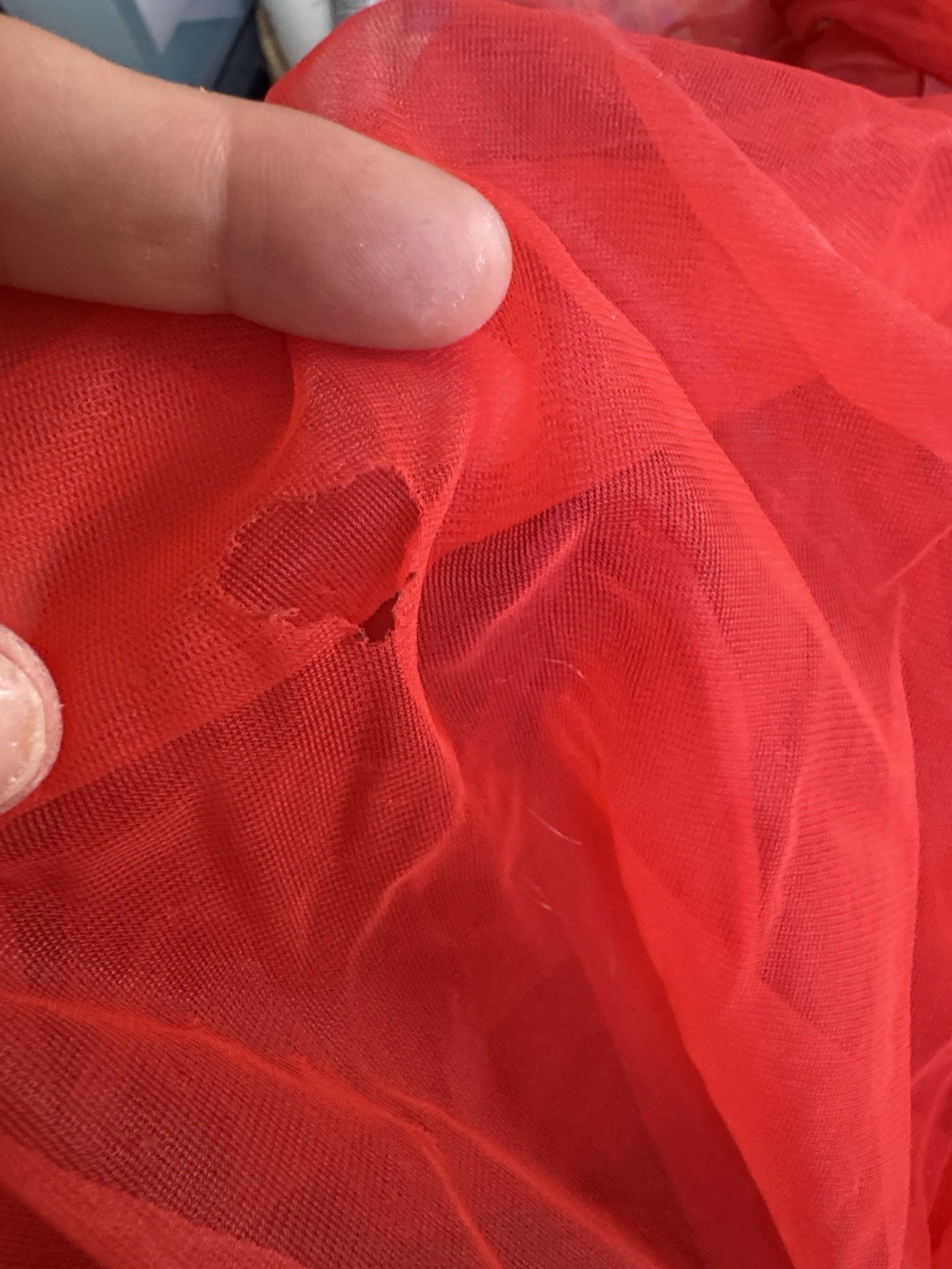 VTG 50s Sheer Red Peignoir Robe Balloon Sleeves Tie Black Trim Medium Boudoir