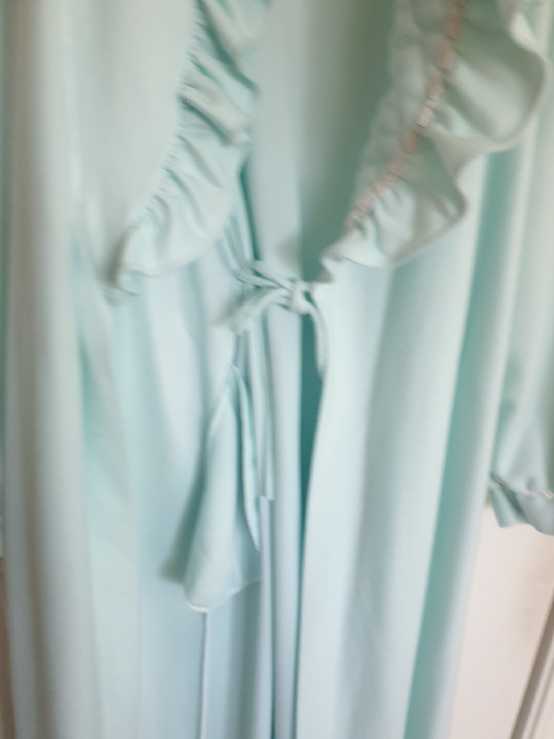 Vtg 80s Miss Elaine Nightgown Full Sweep Robe Sea foam Green Size-M