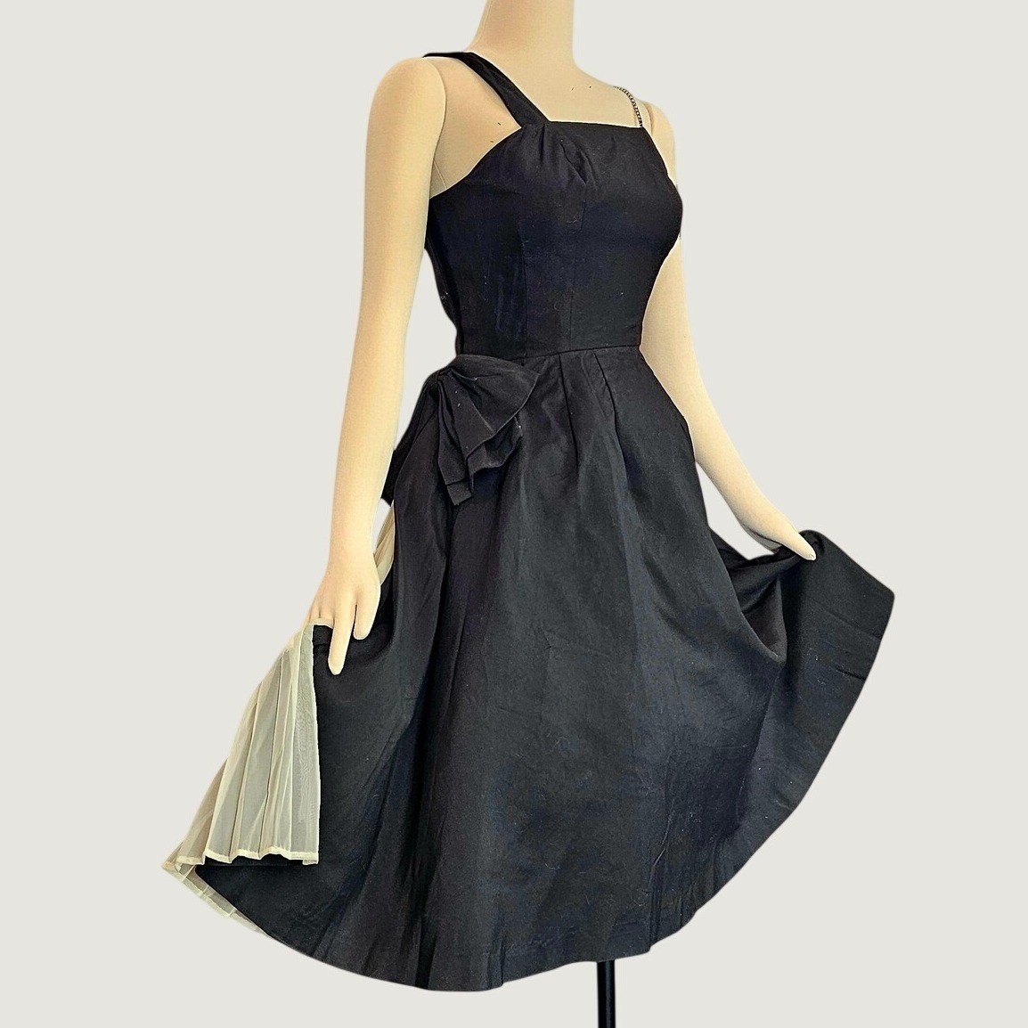 Vintage 1950s Naturally Natlynn Dress Fit Flare Black Cocktail Rhinestone Gown
