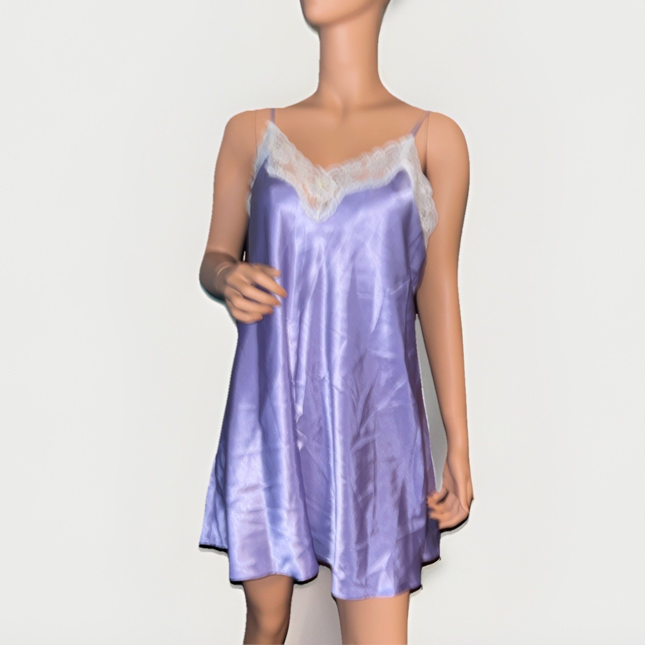 Morgan Taylor Intimates Nightie Satin Lace Trim Nightgown Camisole Slip Sz Large