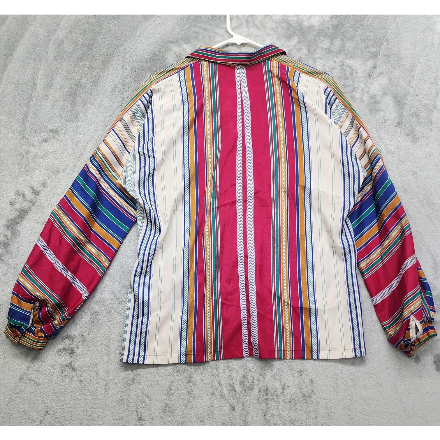Vintage Its Gailord Striped Button Down Blouse 14 Multicolor Long Balloon Sleeve