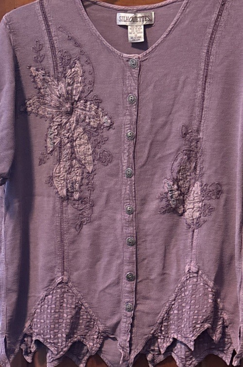 VINTAGE SILHOUETTES PURPLE BLOUSE & DRESS W/SILVER BUTTONS & EMBROIDERY SIZE 12