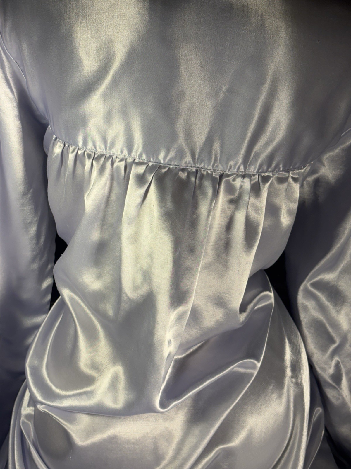 Vtg Satin Soft Lilac Quilted Long White Lace Pearl Frilly Nightie Nightgown XL
